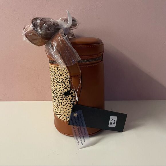Street Level Faux Hair Brown Faux Leather & Tan Cheetah Print Bucket Bag NWT - Picture 3 of 9